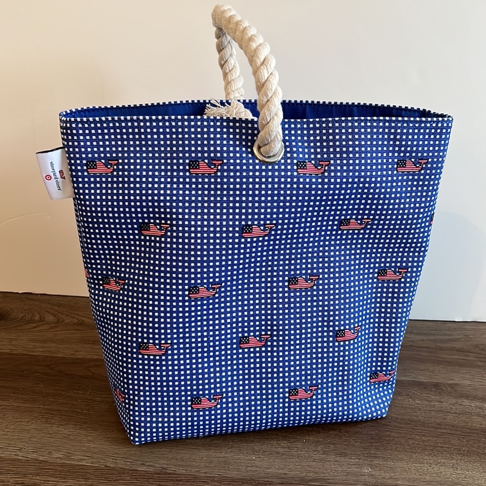 Vineyard Vines x Target Wine Tote Bag - American Flag Whale/Blue Gingham